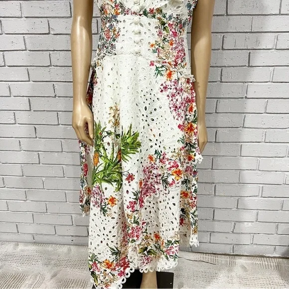 Farm‎ Rio Women’s Delicate Forest Scarves Eyelet Midi Dress